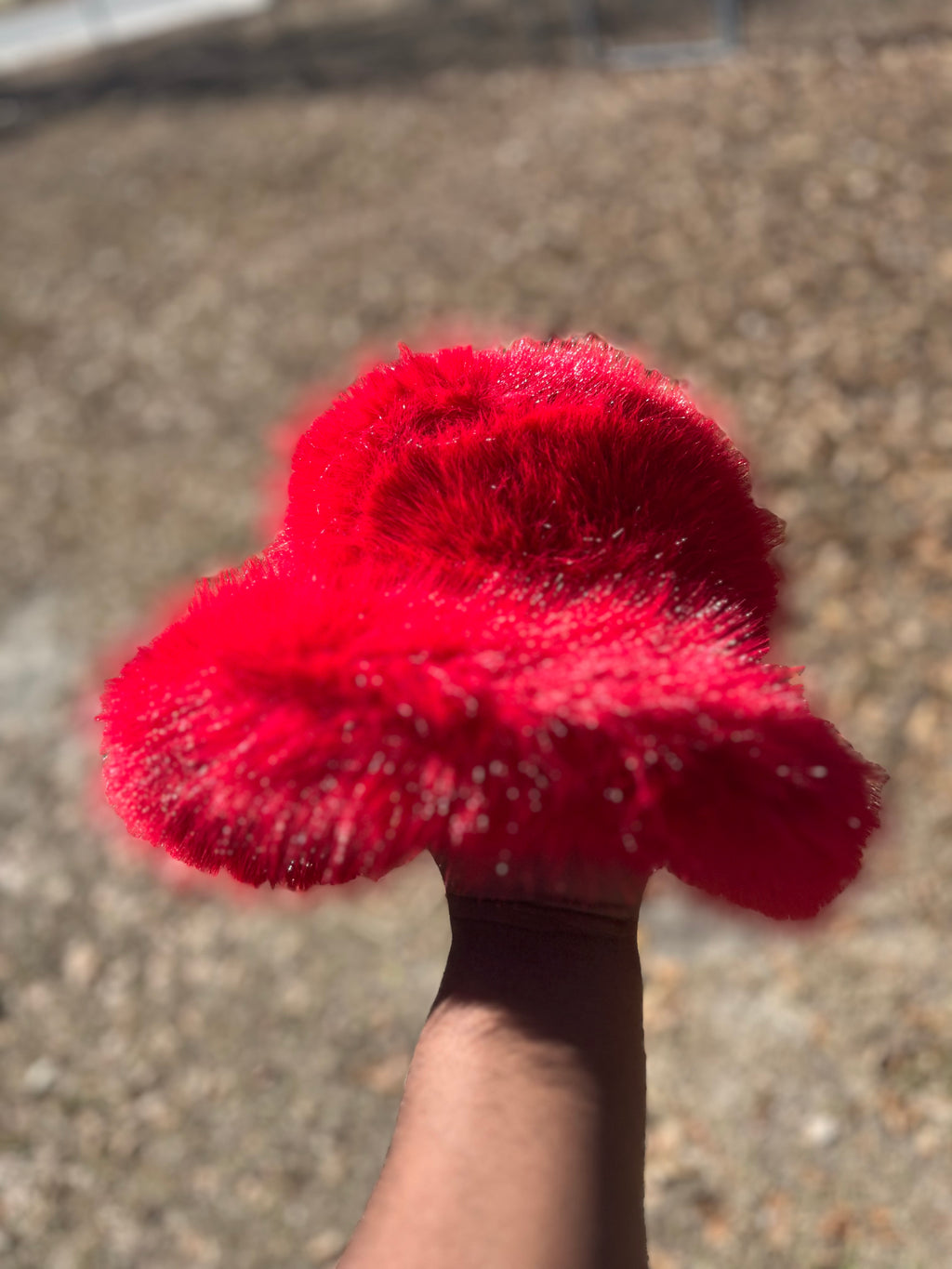 Red Fuzzy Bucket Hat